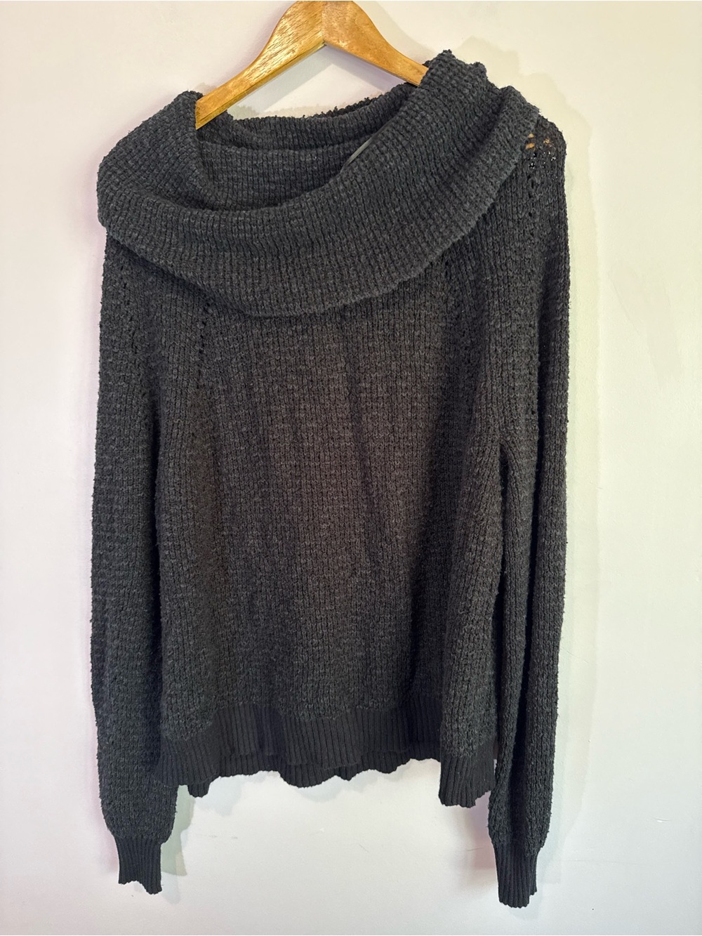 Free People Open Knit Cotton Cowl Neck Oversized Sweater Size Small Black
